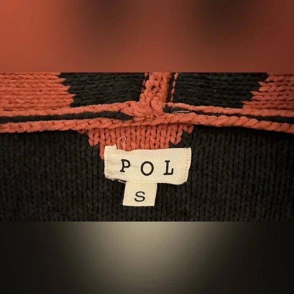 NWOT POL Black, Rust-Orange and White Aztec style Fringed Chenille Cardigan - Picture 5 of 7